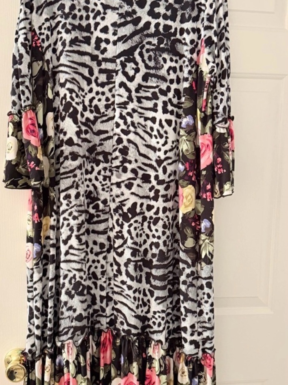Zadie B’s Black & White Animal Print Maxi Dress with Floral Trim